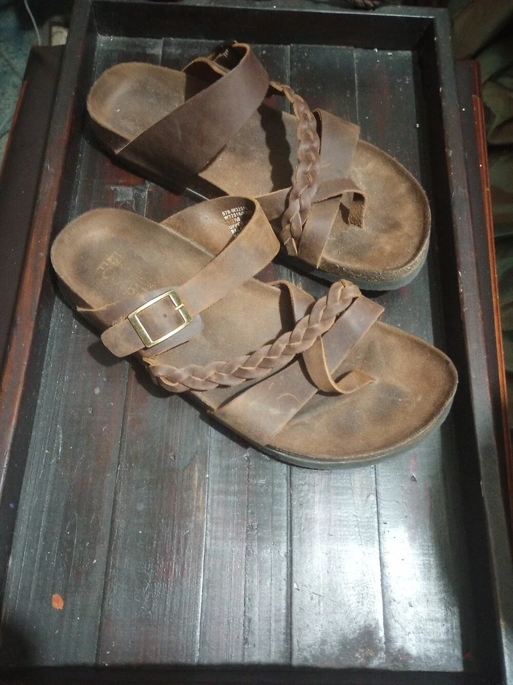 White Mountain Footbeds Women’s Hayleigh Sandals Slides Brown Leather SZ 9M